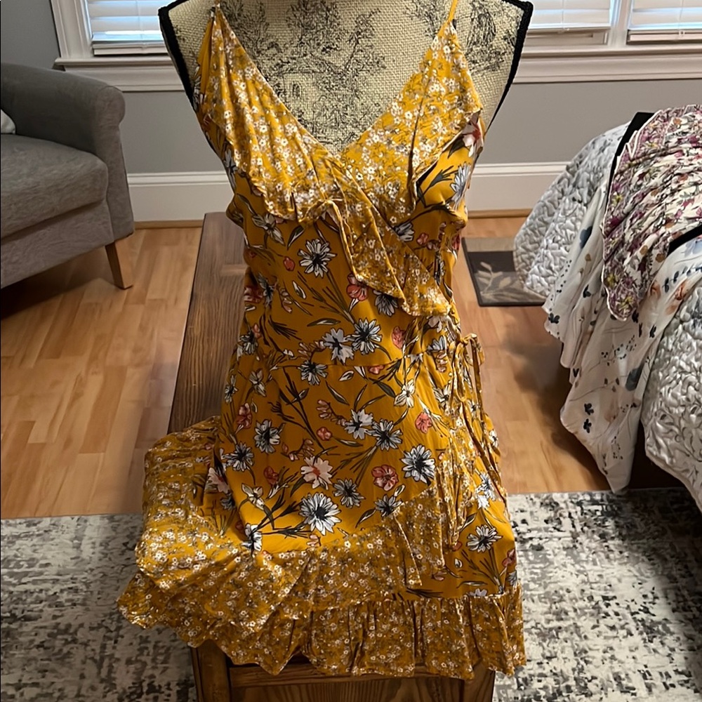 Floral Yellow Wrap Dress